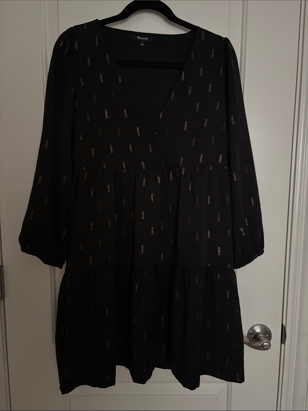 Madewell Black Gold Metallic Tiered Mini Dress Size M